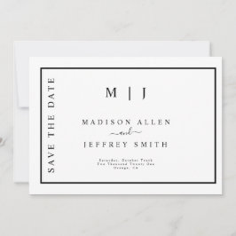 Anúncio Monograma Branco Preto Minimalista Salvar Data