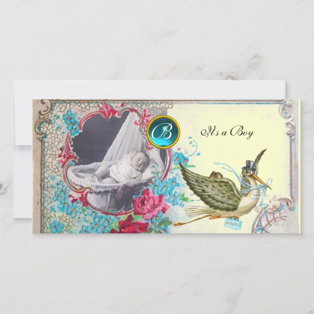 Anúncio MONOGRAMA CHÁ DE FRALDAS STORAGE, aquamarine, crem (Frente)