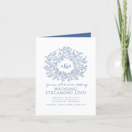 Anúncio Monograma de folhas azuis brancas casamento transm