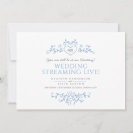 Anúncio Monograma de folhas brancas azuis casamento transm