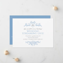 Anúncio Monograma de folhas brancas azuis casamento transm