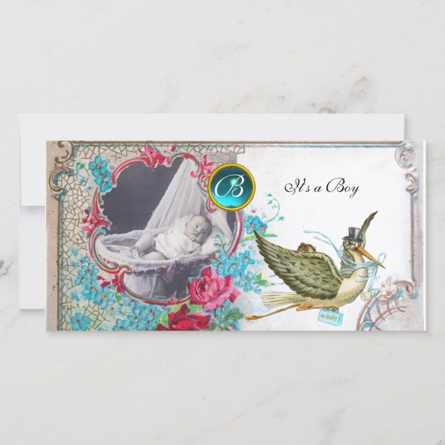 Anúncio MONOGRAMA DO CHÁ DE FRALDAS STORAGE, aquamarina, b (Frente)