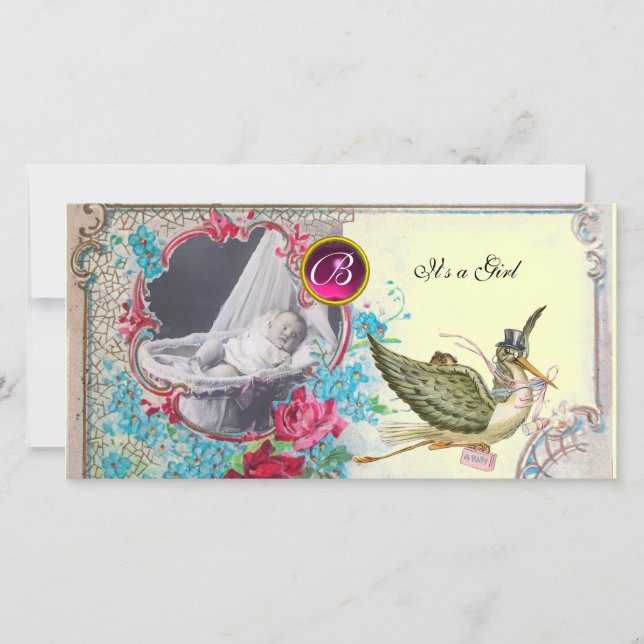 Anúncio MONOGRAMA DO CHÁ DE FRALDAS STORAGE, rubi, creme (Frente)