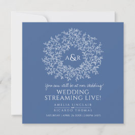 Anúncio Monograma folhas azul clássico casamento transmiss
