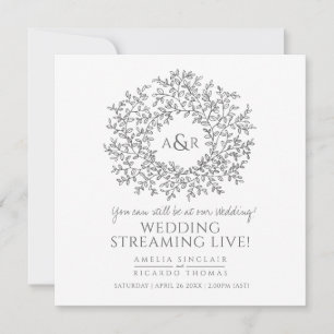 Anúncio Monograma folhas cinza branco casamento transmissã
