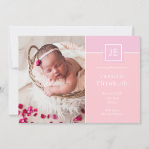 Anúncio Monograma Menina Fotografias Rosa Moderno Nascimen
