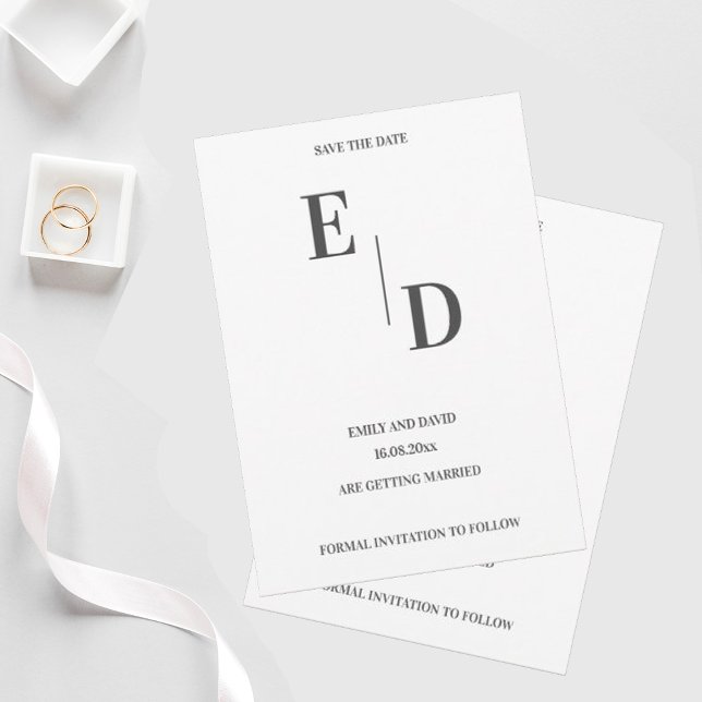 Anúncio Monograma Moderno Casamento Branco Preto Salva A D (Criador carregado)