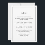 Anúncio Monograma Simples Preto e Branco Elegante Casament<br><div class="desc">Anúncio de casamento simples com um design moderno e elegante com o seu monograma de duas letras no topo e os seus detalhes rodeados por uma fina moldura. Todo o texto é preto, sobre um fundo branco e as fontes e cores de fundo podem ser alteradas para as cores que...</div>