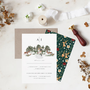 Anúncio Monograma   Watercolor Equestrian Weds RSVP