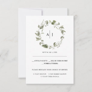 Anúncio Monograma   Watercolor Greenery Wedding RSVP