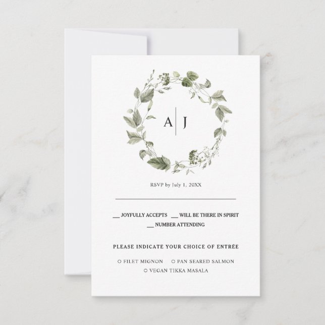 Anúncio Monograma | Watercolor Greenery Wedding RSVP (Frente)
