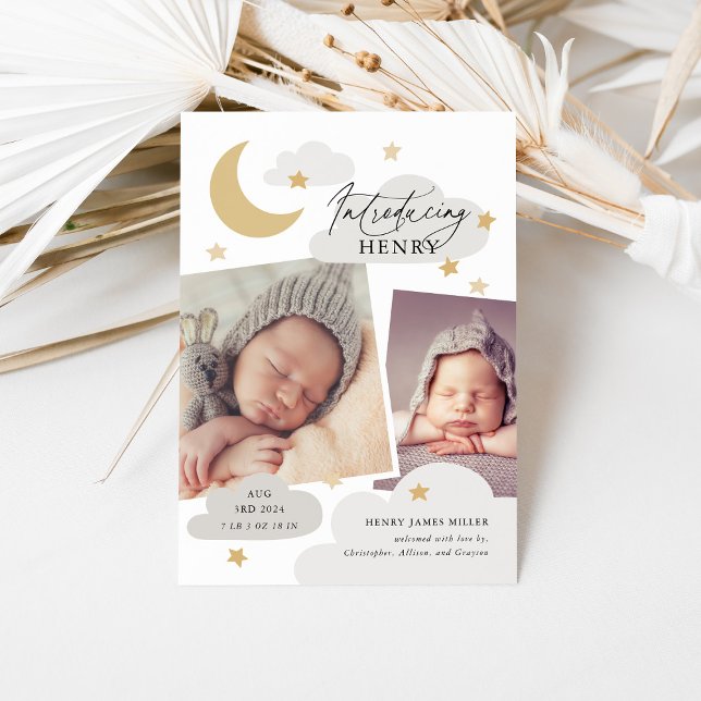 Anúncio Moon Stars Clouds Colagem Foto Cinza Nascimento Nu (Criador carregado)