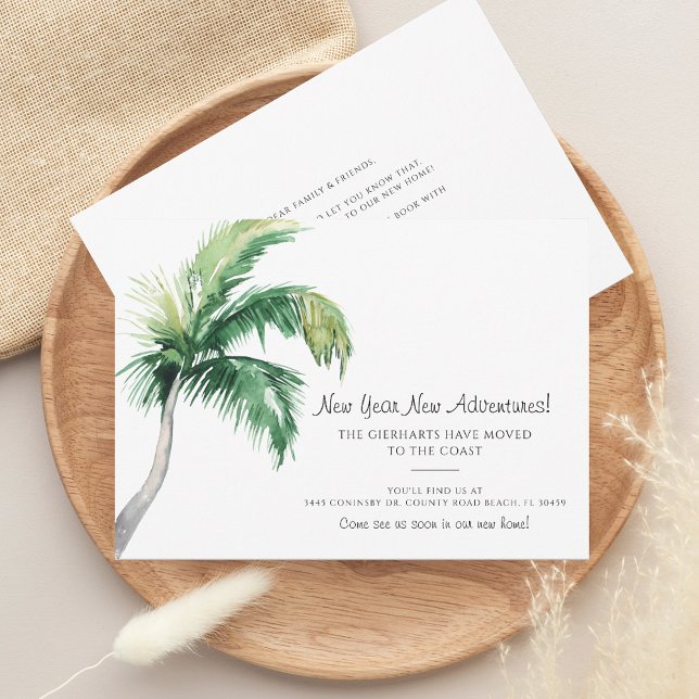 Anúncio Movimentamos A Árvore De Palma De Aquarela Costeir (Coastal Palm Tree Change of Address Moving Announcement Holiday Card)