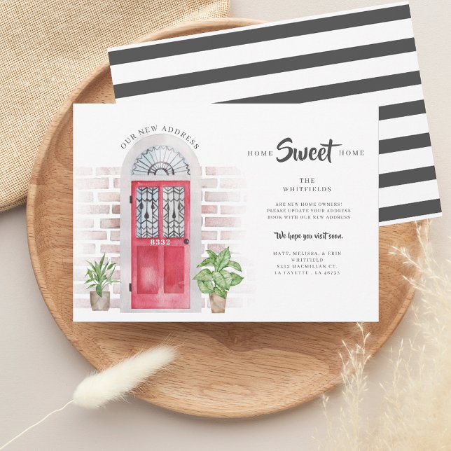 Anúncio Movimentamos a Porta de Água Vermelha do Novo Ende (We've Moved New Address  Watercolor Red Door Announcement)