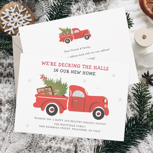 Anúncio Movimentamos Férias de Natal Anunciando (Christmas Holidays Decking the Halls Red Truck Moving Announcement)