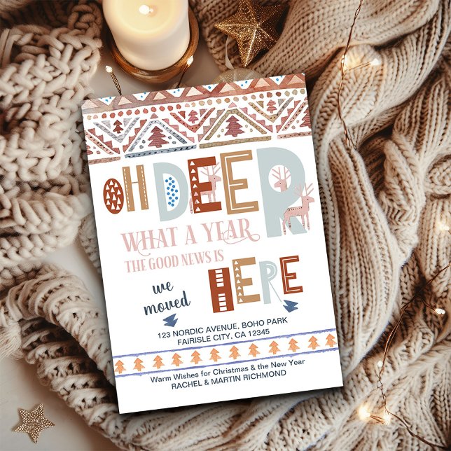 Anúncio Movimento Fairisle Nórdico e de Típicos Divertidos (Nordic We Moved Christmas Card from the Holiday Moving Announcements Collection by Darling & May)