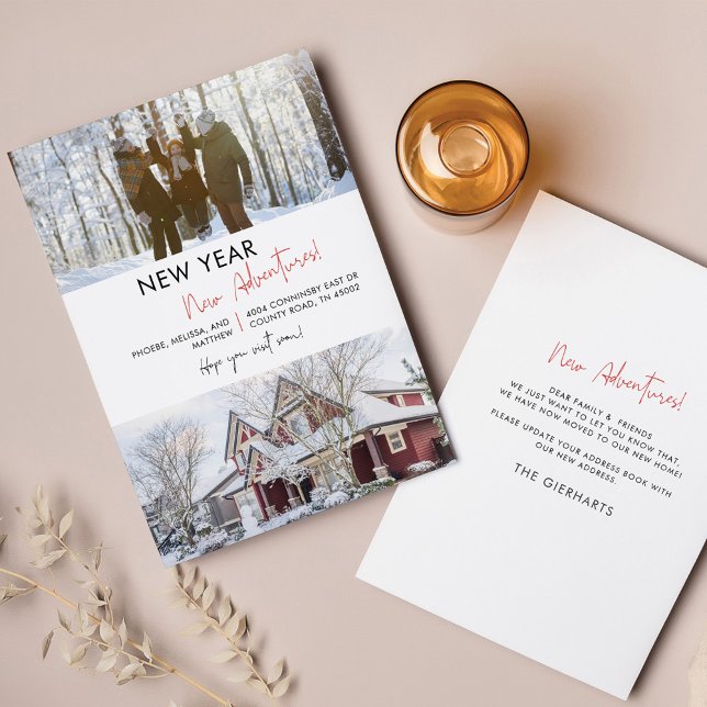 Anúncio Mudamos para casa no ano novo. (New Year Moving Announcement Family New Home)