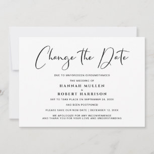 Anúncio Mudança de Data de Casamento Adiamento Preto e Bra