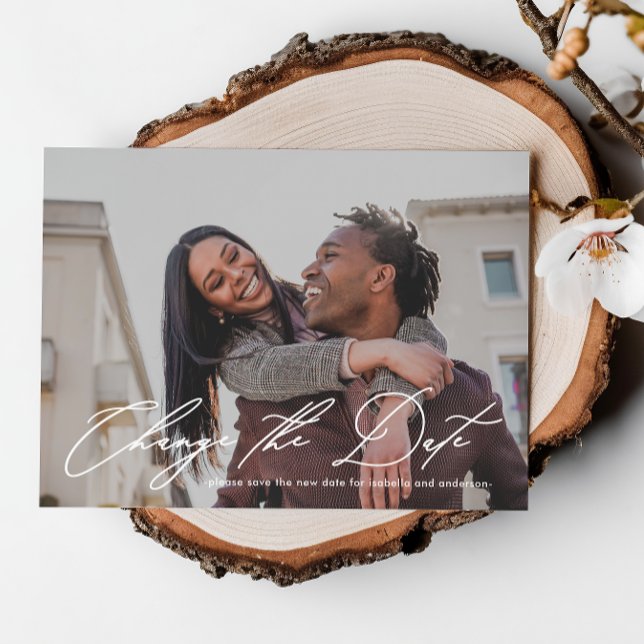 Anúncio Mudança de Data de Casamento com Nova Data na Foto (Criador carregado)