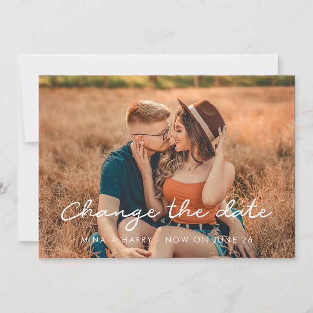 Anúncio Mudança de data de casamento simples (Frente)