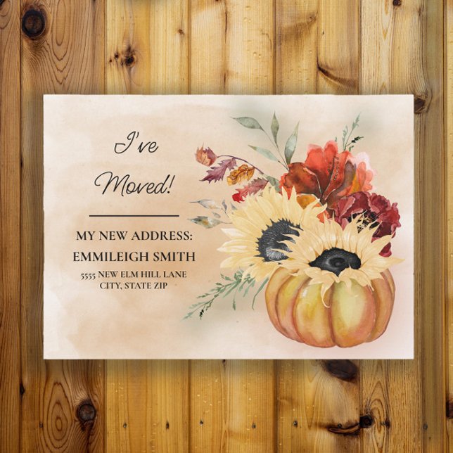 Anúncio Mudança de endereço Flores de Abóbora outono (Pumpkins and sunflowers fall/autumn change of address moving announcement)