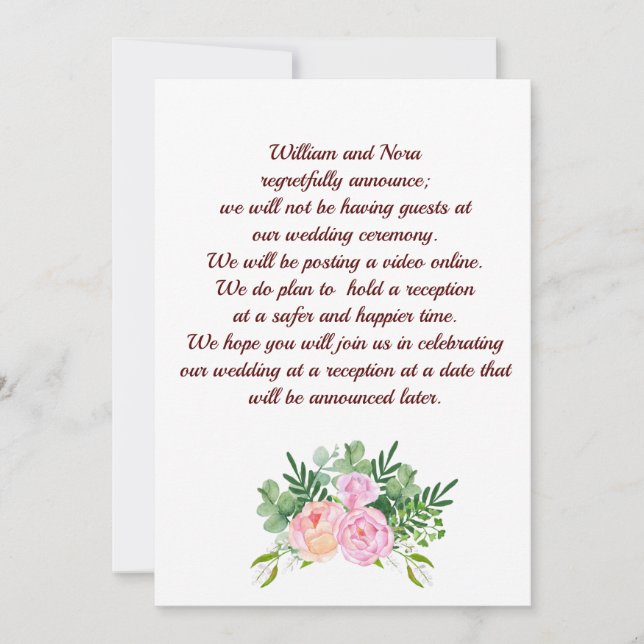 Anúncio Mudança de Planos de Casamento, Com Peônia de Rosa (Frente)