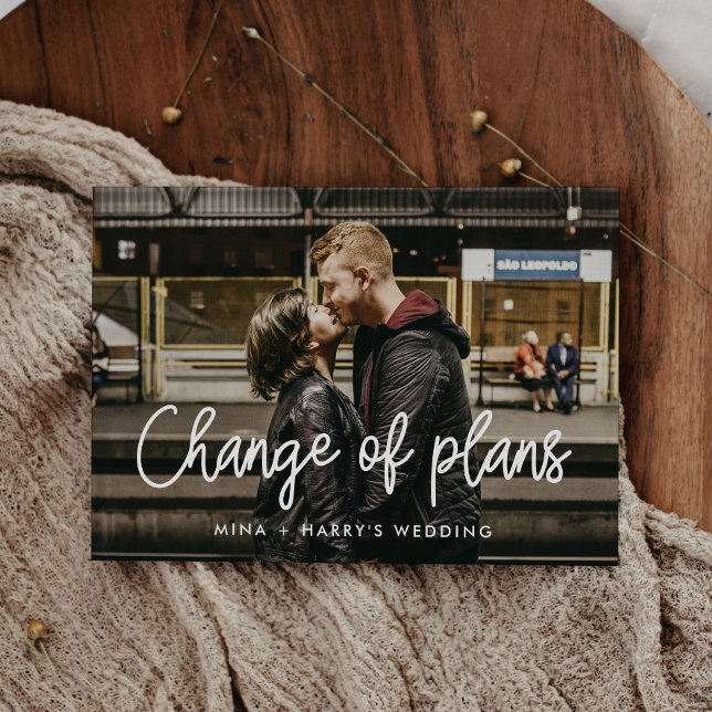 Anúncio Mudança de planos de casamento em caligrafia moder (Criador carregado)