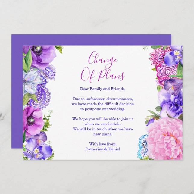 Anúncio Mudança de Planos Flor de Pêssego Paisley Adiament (Frente/Verso)