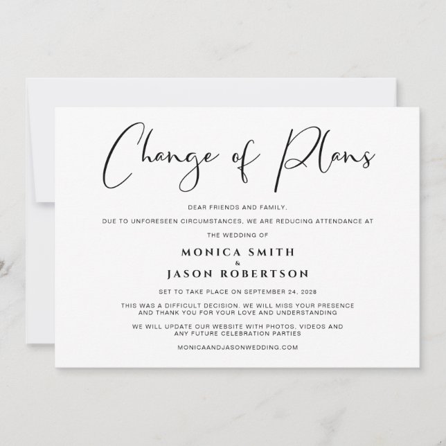 Anúncio Mudança de planos para casamento menor Elegante (Frente)