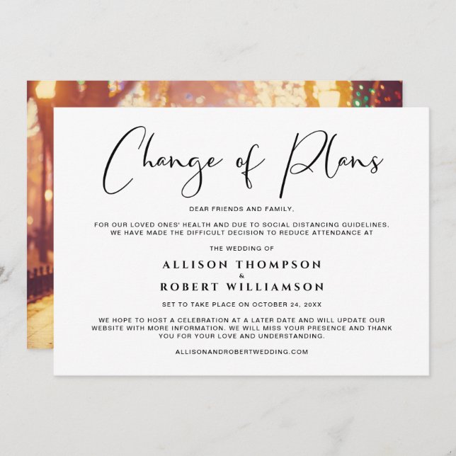 Anúncio Mudança de planos para um casamento menor e mais s (Frente/Verso)