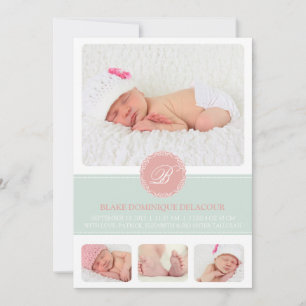Anúncio Nascença da Colagem de Fotos do Bebê do Monograma 