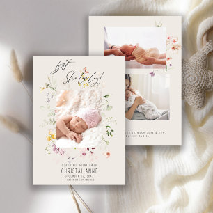 Anúncio Nascida em Ivory Wildflower Foto Collage Girl Birt