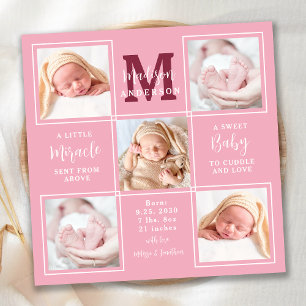 Anúncio Nascido Moderno Personalizado 5 Foto Rosa Nascido