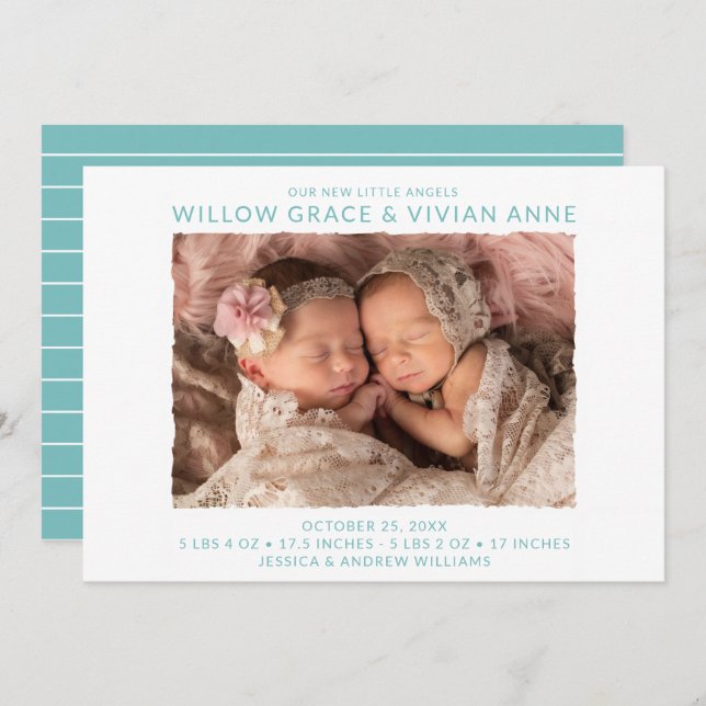 Anúncio Nascimento da Foto da Twin Girl (Frente/Verso)