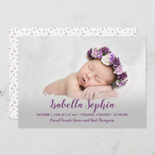 Anúncio Nascimento da Foto de Menina Roxa