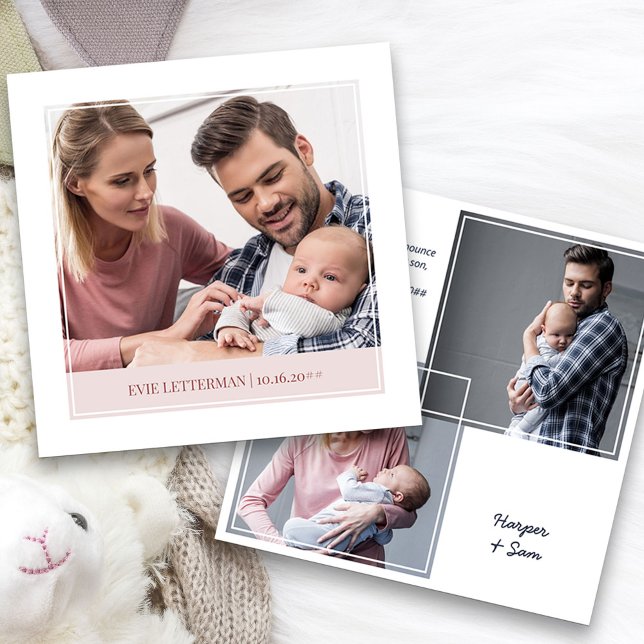 Anúncio Nascimento da Foto Simples e Elegante Baby Boy 3 (3 Framed Photo Baby Birth Announcement. Buy printed or as a printable digital download)