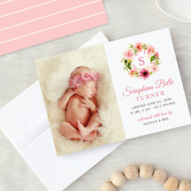 Nascimento de Bebê Monograma Floral Cor-de-Rosa