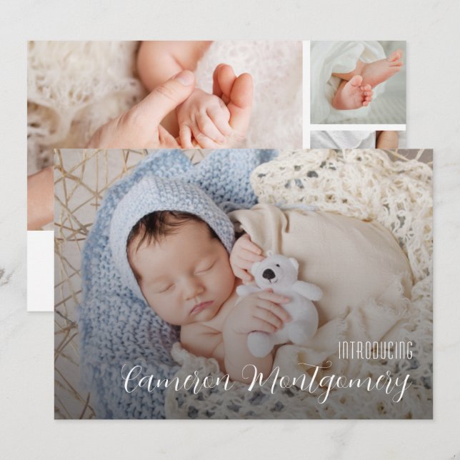 Anúncio Nascimento de Colagem de Fotos Múltiplas Simples (Frente/Verso)