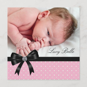 Anúncio Nascimento de Foto de Menina de Bolinhas Rosa