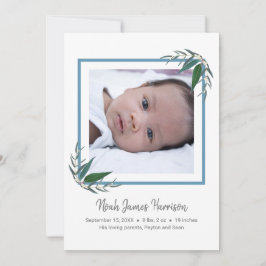 Anúncio Nascimento de Foto do New Baby Boy Modern Greenery