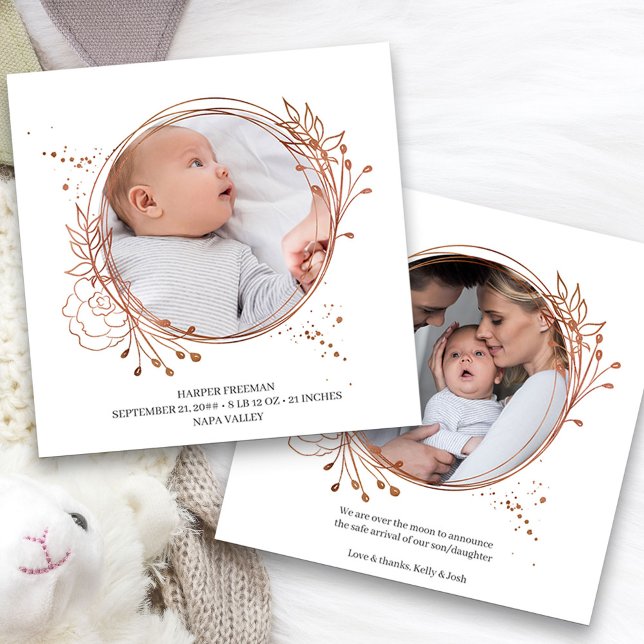 Anúncio Nascimento do Quadro de Fotos Dourado do Rosa de C (2 Framed Photo Baby Birth Announcement. Buy printed or as a printable digital download)