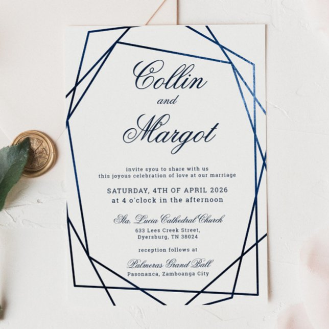 Anúncio Navy Blue Wedding Geometric Frame (Criador carregado)