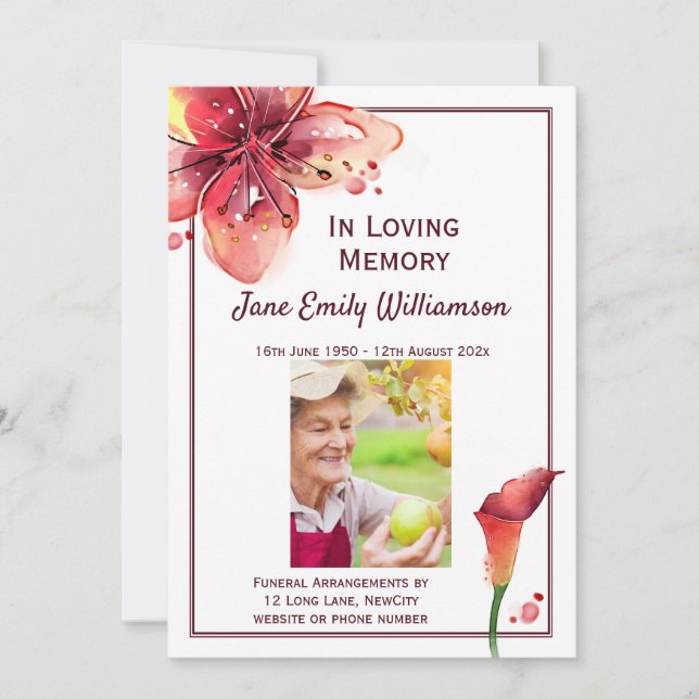 Anúncio No Loving Memory Calla Lily Funeral (Frente)