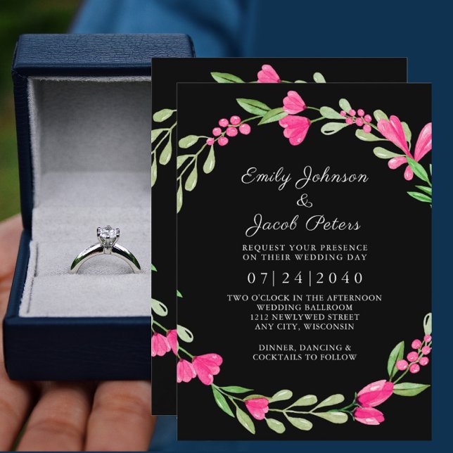 Anúncio Noiva Floral Verde Sobre Elegância Preta Casamento (Criador carregado)