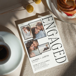 Anúncio Noivado Branco Preto para Colagem de Fotografias M