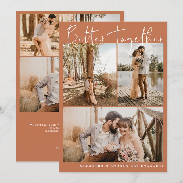 Anúncio Noivado de 6 fotos com script chic moderno de terr (Frente/Verso)