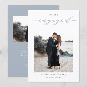 Anúncio Noivado de Fotografia de Script Whimsical Azul Dus