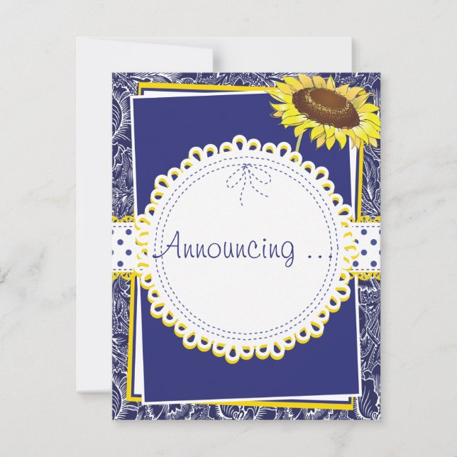 Anúncio Noivado de Girassóis Amarelos e Azul Royal (Frente)