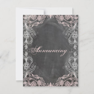 Anúncio Noivado Floral Rosa Antigo Quadro Negro