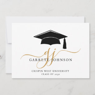 Anúncio Nome de Graduação Elegante Monograma Dourado